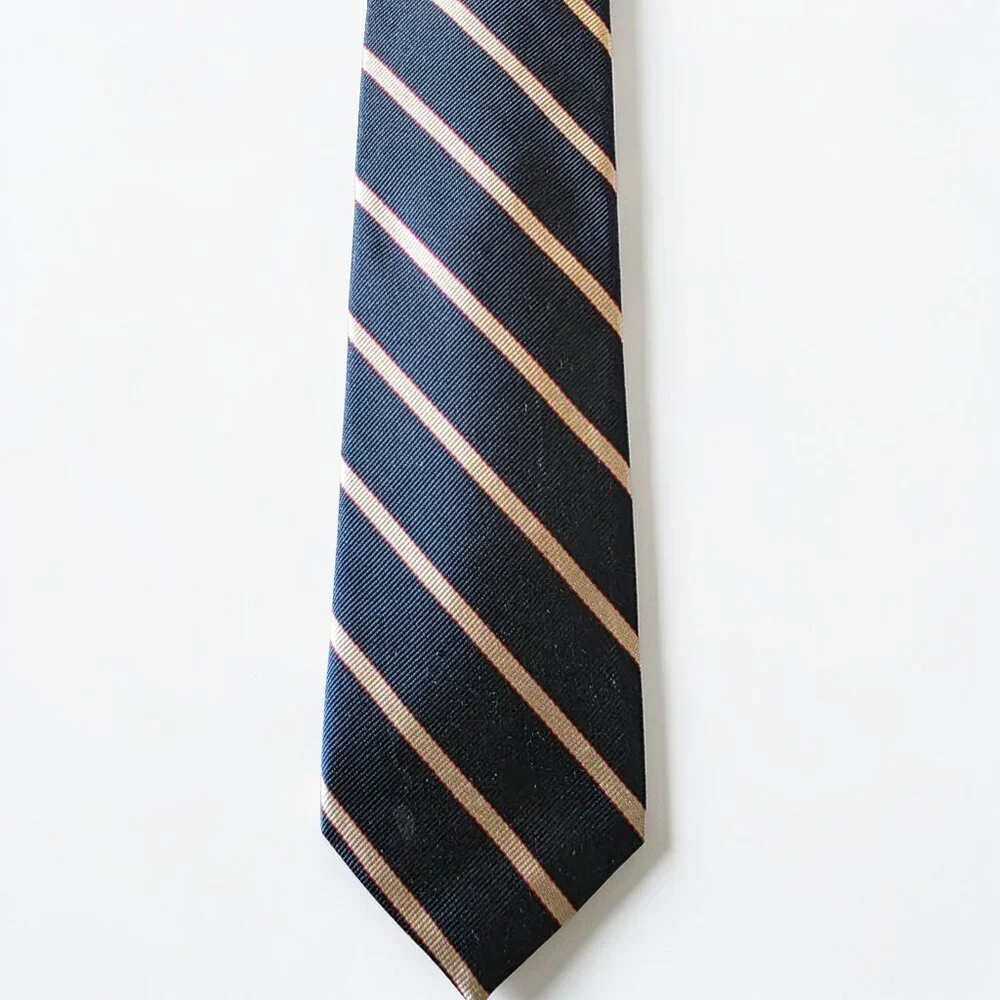 Ed Mitchell Hand Sewn Silk Tie Black Gold Red Stripe English Twill